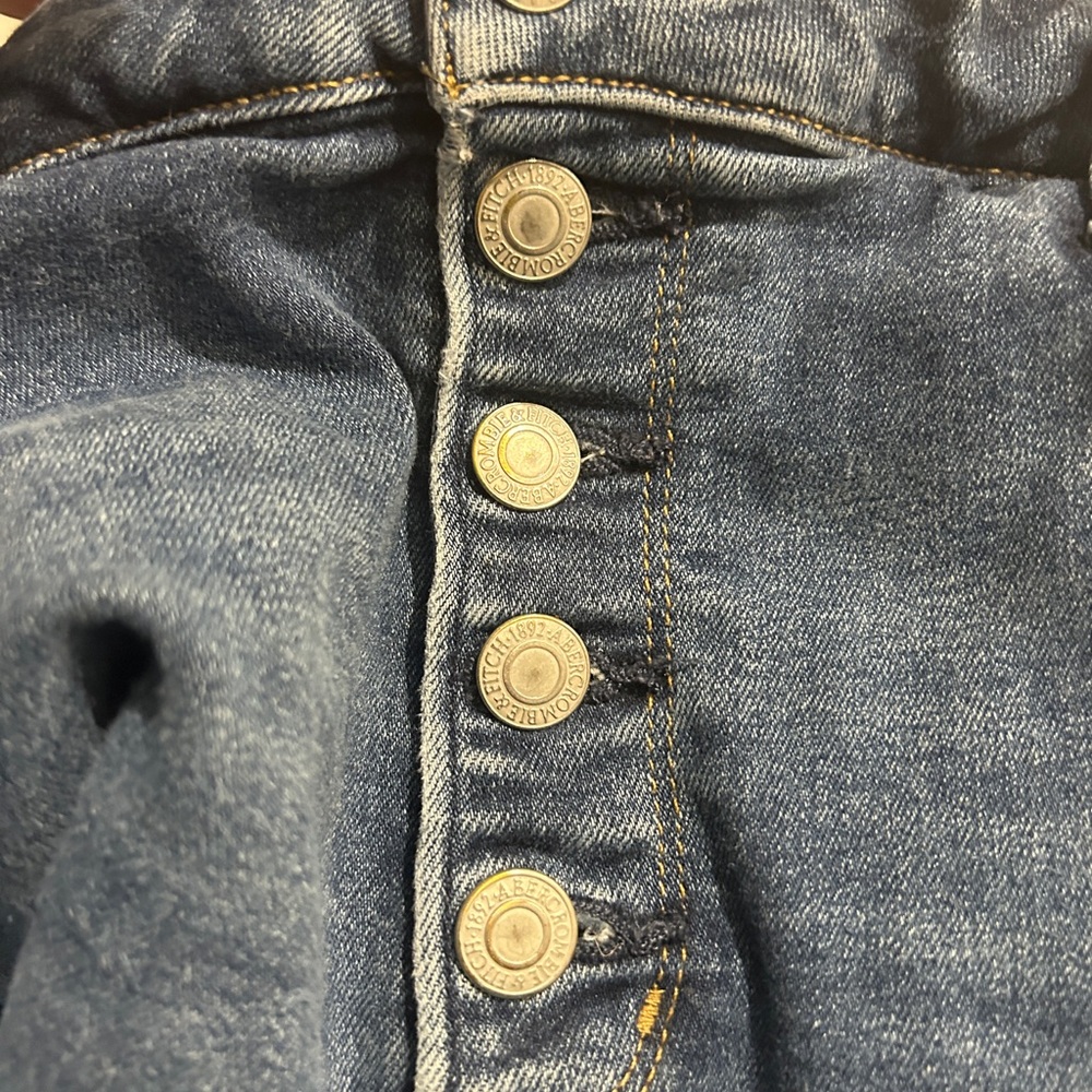 Abercrombie Fitch Blue Jeans Womens 32 14 High Rise Button Fly Distressed Ankle - Picture 6 of 7